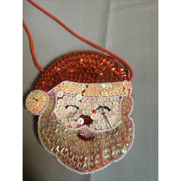 Vintage mini bag Christmas santa Sequin Beaded Stocking Trinket Purse 5” LOT 2 - Picture 3 of 10